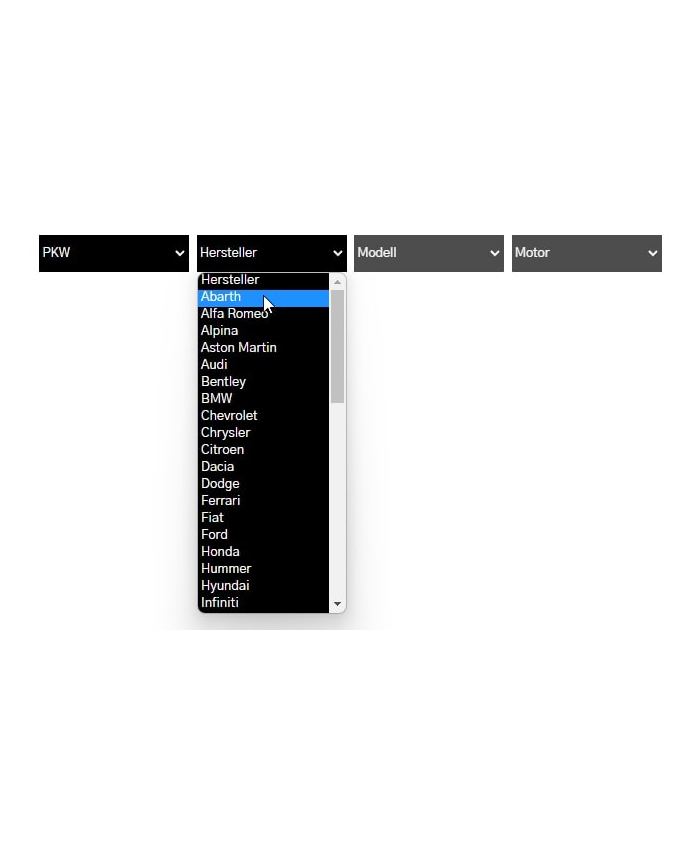 Chiptuning Konfigurator WordPress Plugin Selectboxen