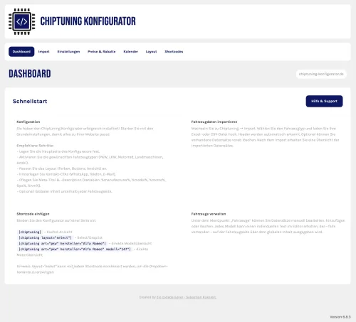 Chiptuning Konfigurator Backend Dashbord